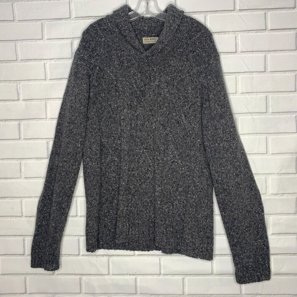 vintage Italian wool sweater Luca Nobili gray grey shawl collar Italy size large